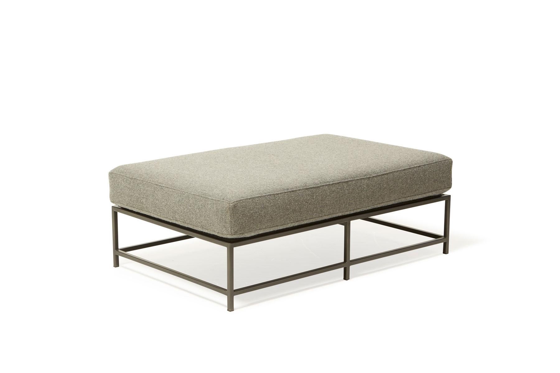 American Faribault Grey Wool and Blackened Steel Bench For Sale