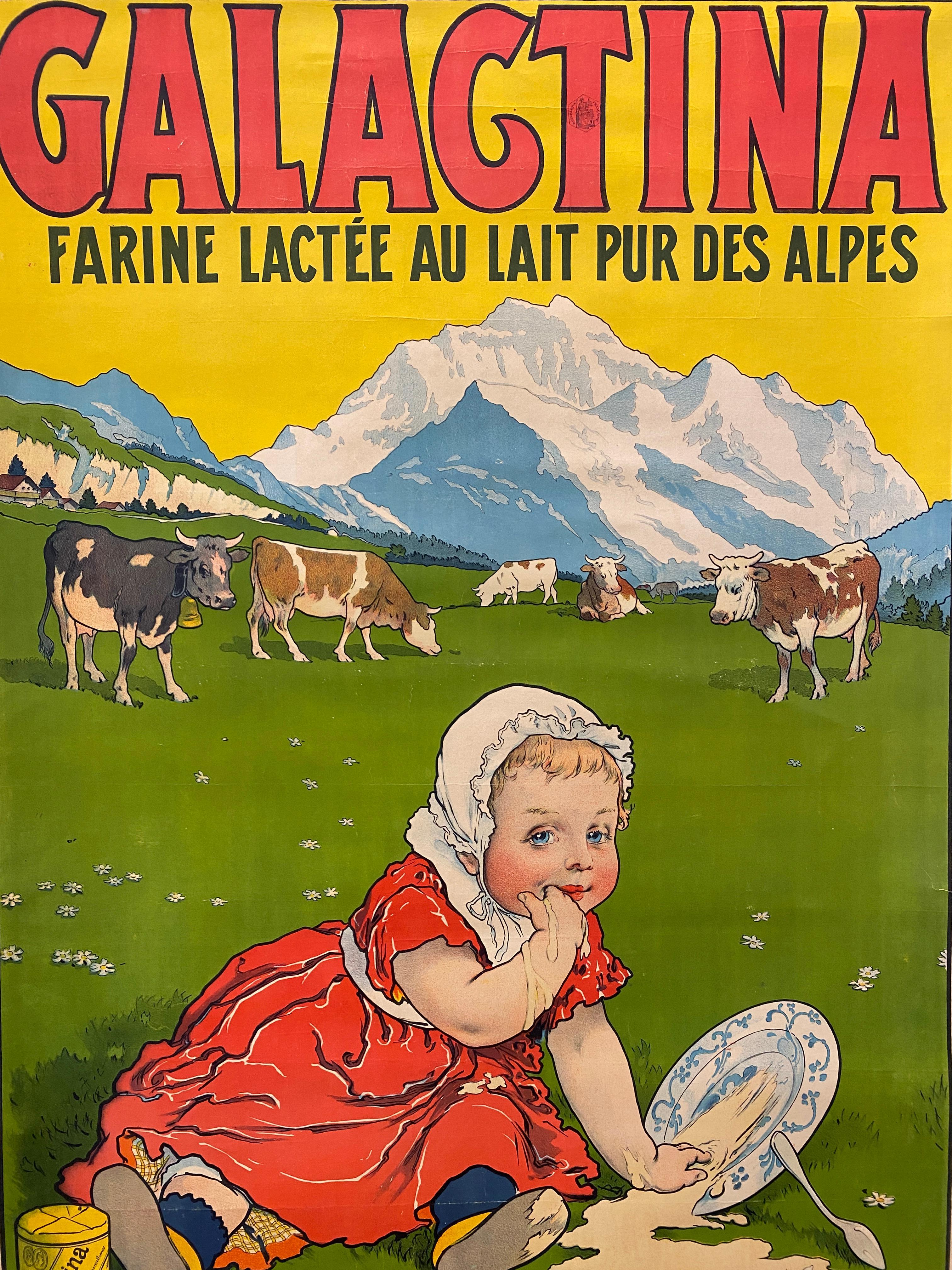 Farine lactee au lait pur des alpes - Original lithographisches Plakat Circa. 1902 (Viktorianisch) im Angebot