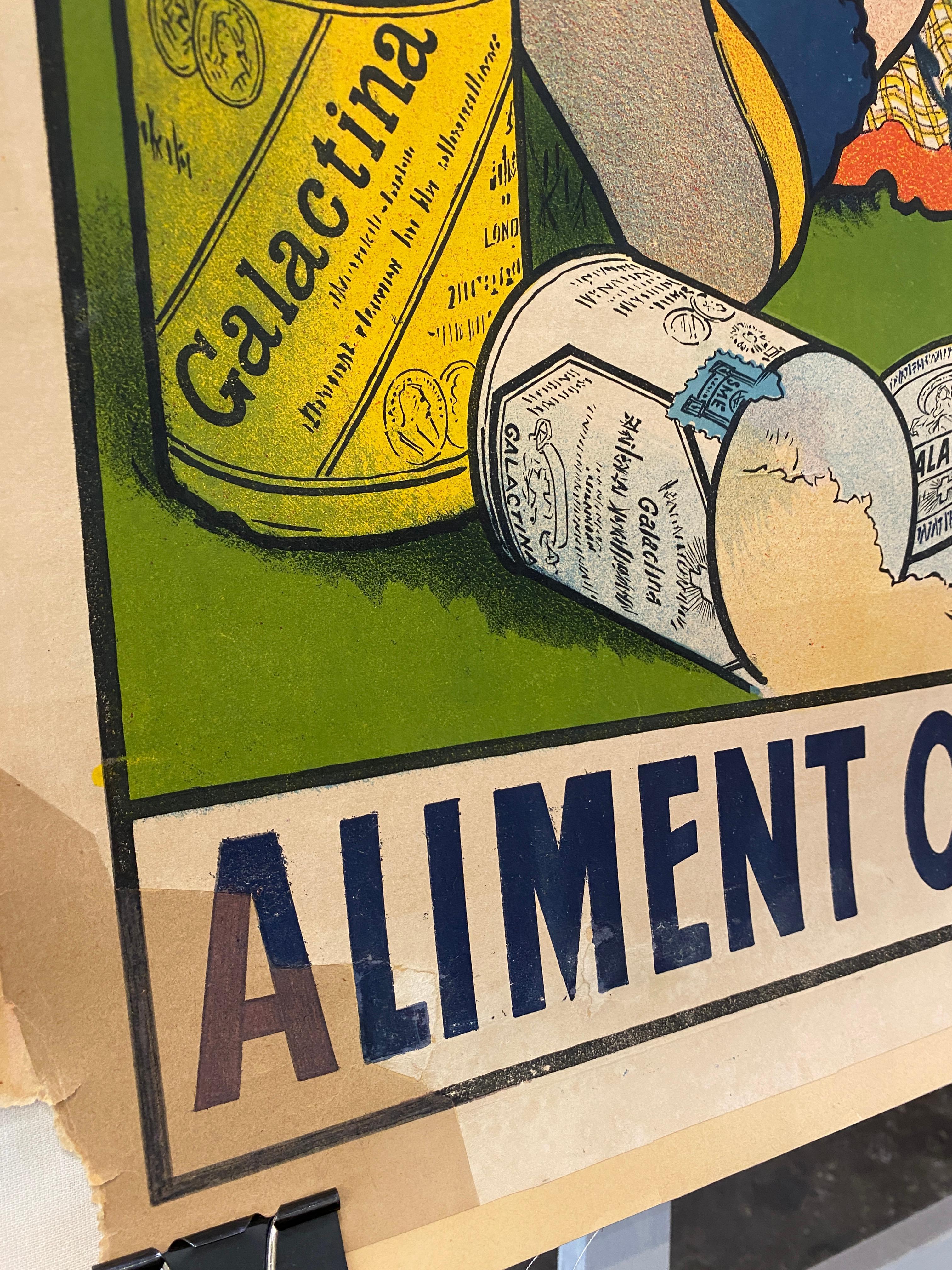 Farine lactee au lait pur des alpes - Original lithographisches Plakat Circa. 1902 (20. Jahrhundert) im Angebot