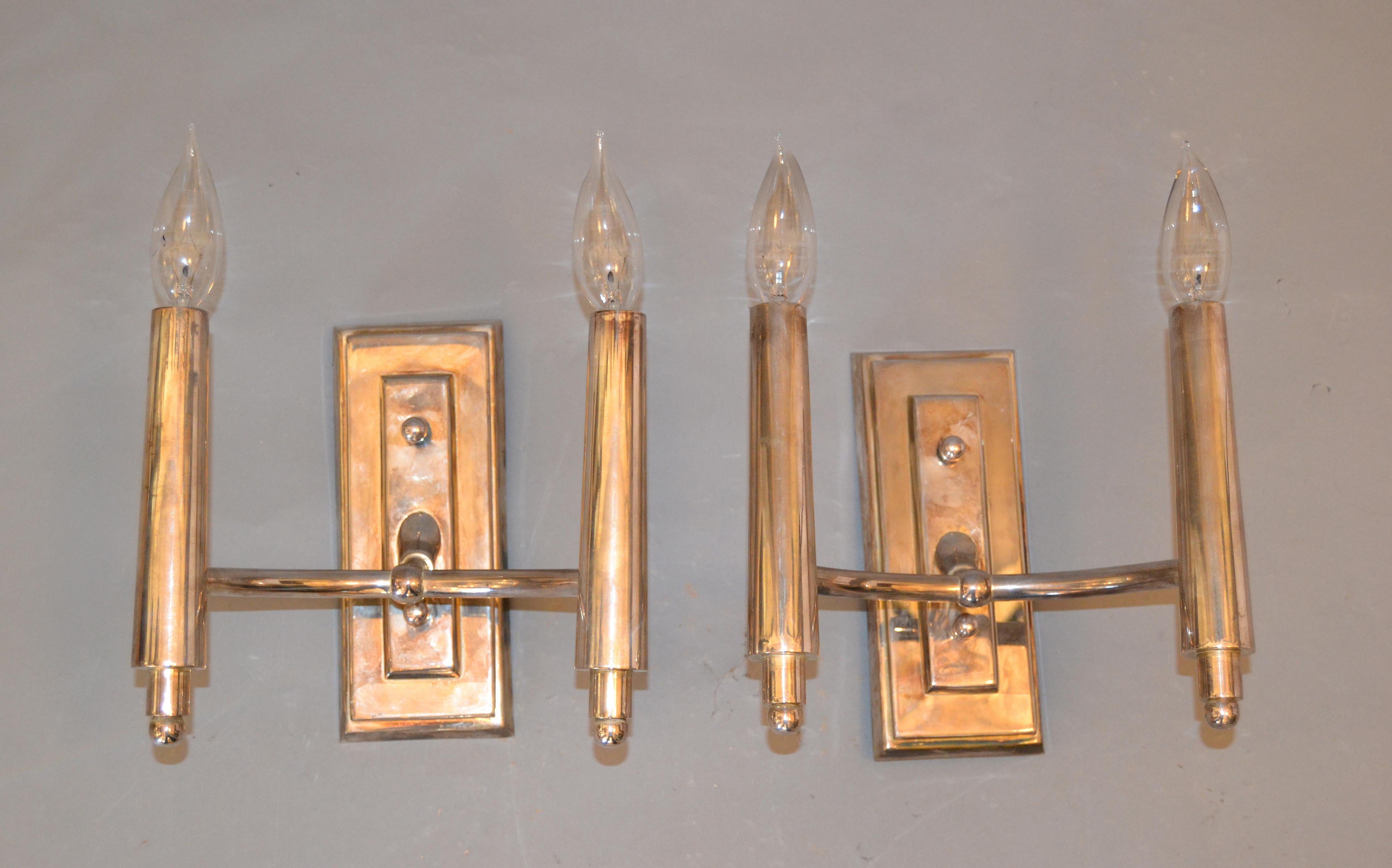 Farlane Double Sconces in Polished Silver by Thomas O' Brien, Pair 1
