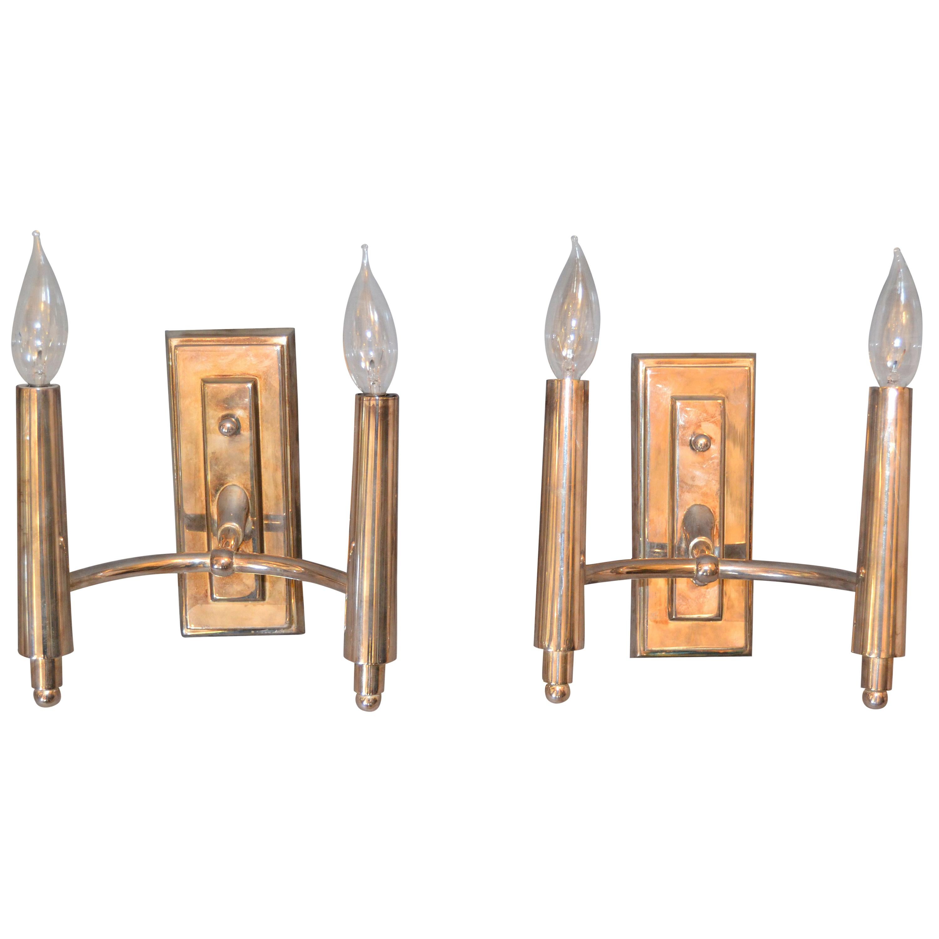 Farlane Double Sconces in Polished Silver by Thomas O' Brien, Pair