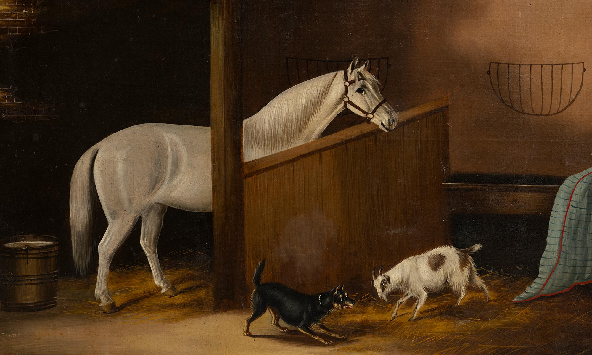 Bauernhoftiere Ölgemälde, England um 1800 (Englisch) im Angebot