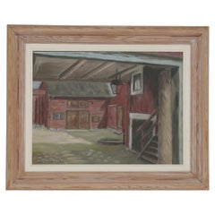 ‘Farm Courtyard’, oil on board by G. Hedenrå, signed and dated 1984.