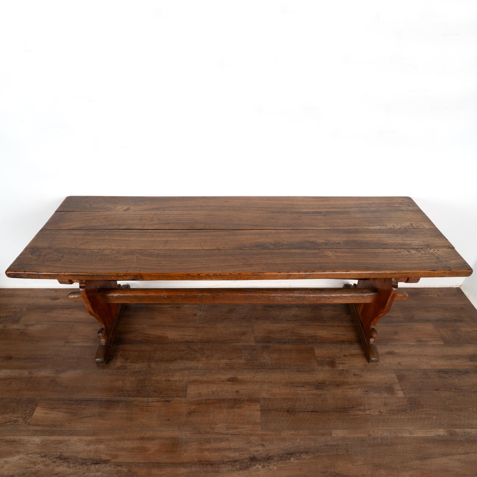 Danish Farm Dining Kitchen Table With Trestle Base, Denmark circa 1820-40 For Sale