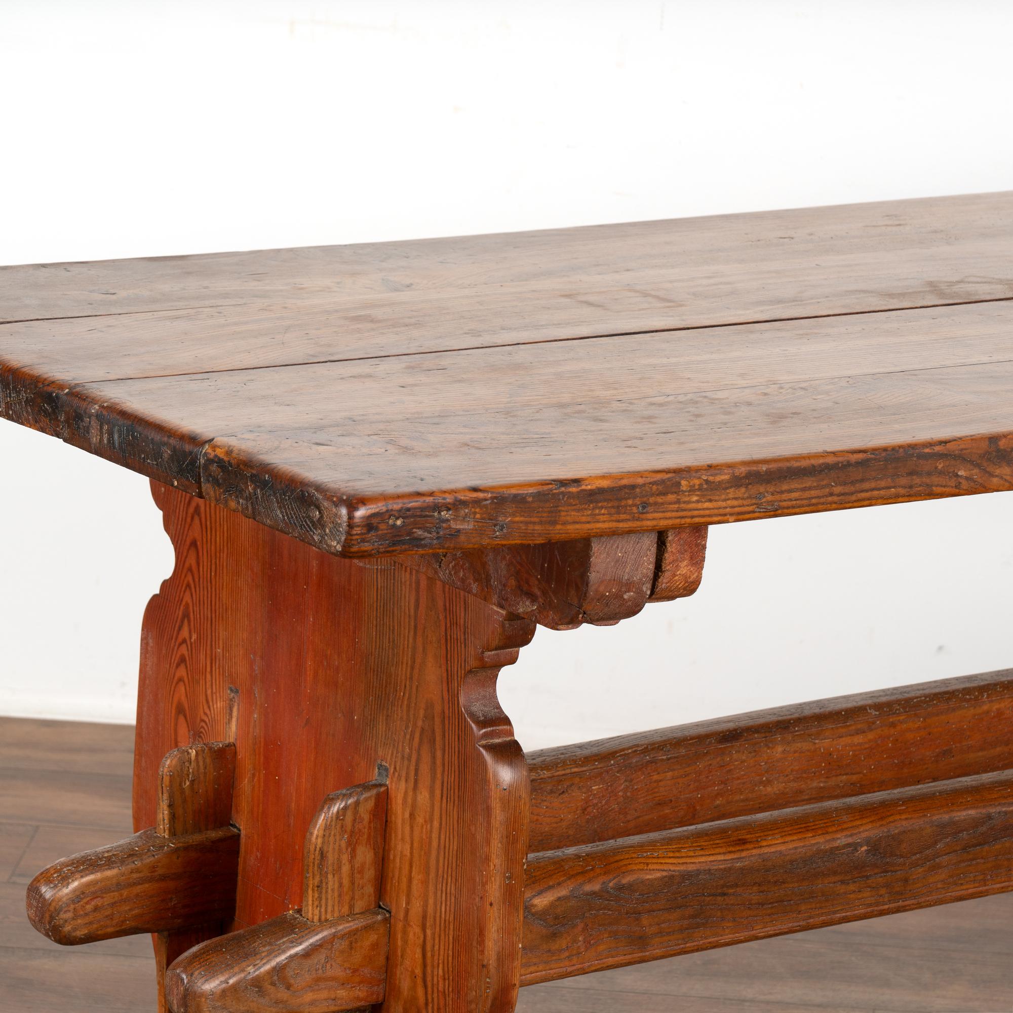 Wood Farm Dining Kitchen Table With Trestle Base, Denmark circa 1820-40 For Sale