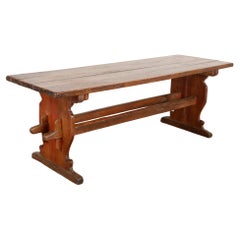Used Farm Dining Kitchen Table With Trestle Base, Denmark circa 1820-40