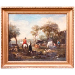 Farm English Landscape Unknown Artist, Unsigned Oil Painting, 19th Century