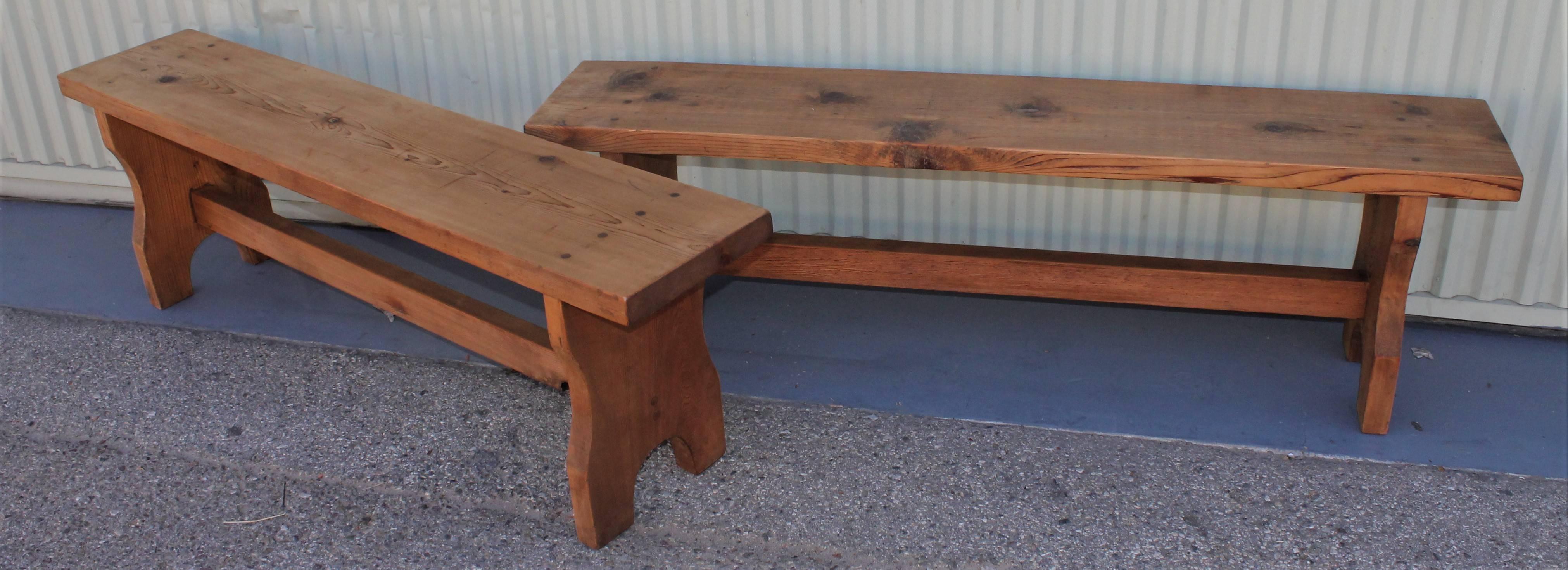 Hand-Crafted Farm House Amish Made Benches, Pair