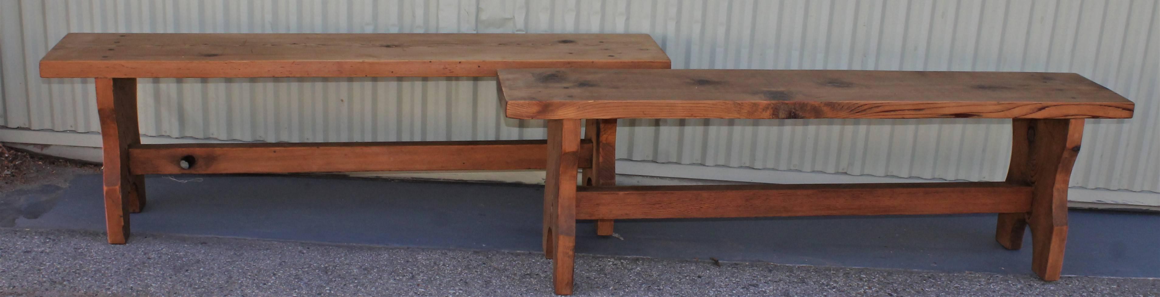 20th Century Farm House Amish Made Benches, Pair