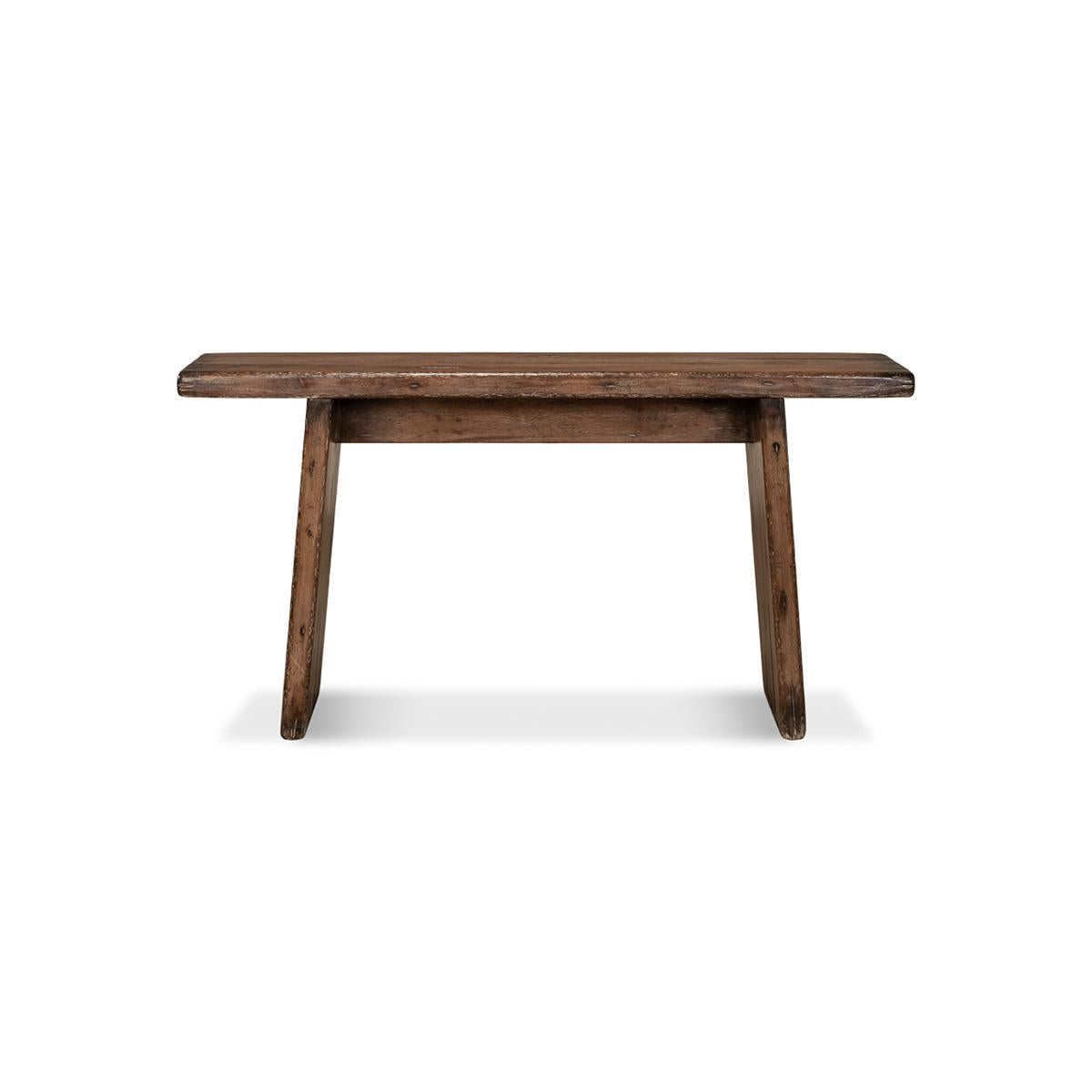 Farm house hall table, a large old pine planks and beams in a rustic brown farmhouse finish. A casual modern simple console table.

Dimensions: 63