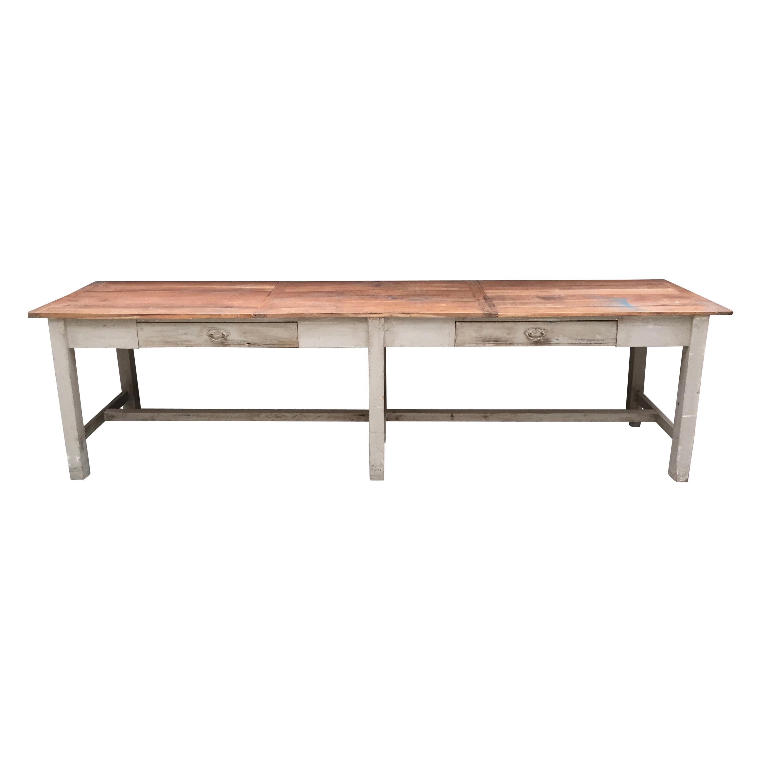 Farm House Table with Two-Drawers For Sale