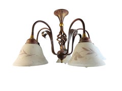 Farm House Tole Florentine Flush Mount with Murano Shades Italy 1980s