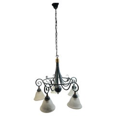 Lustre Hollywood Regency avec abat-jours en Murano Italie années 1980
