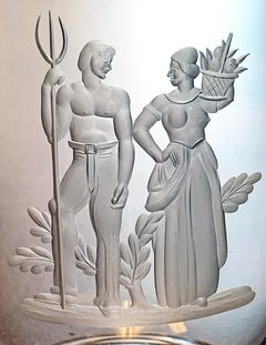 "Farm Laborers, " Rare Art Deco Engraved Steuben Vase Honoring Agriculture