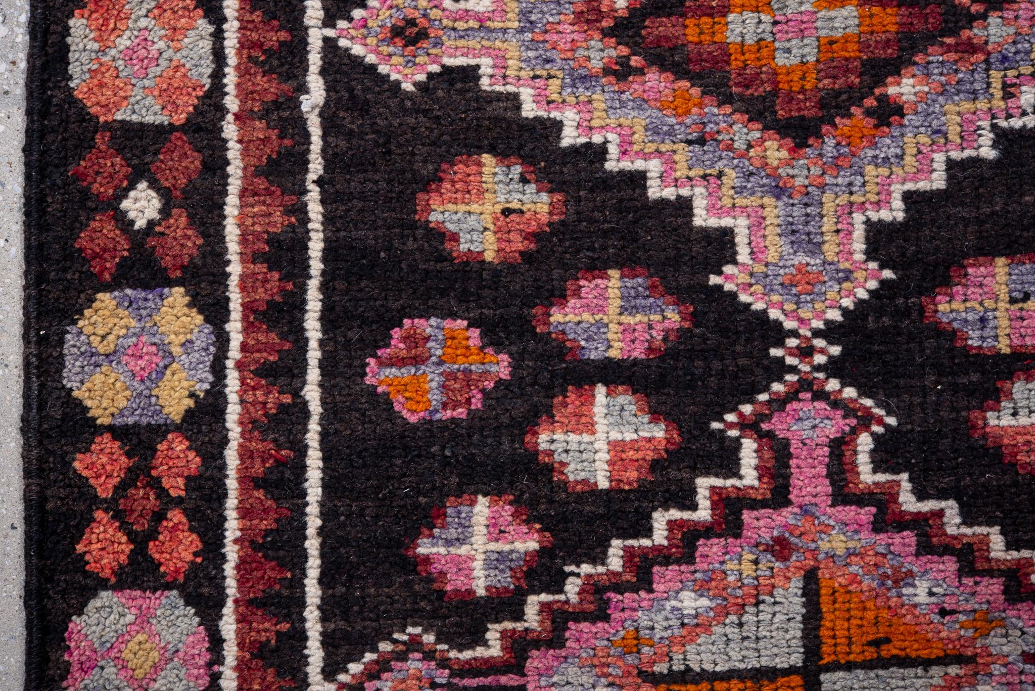 Turkish Farm Pastel Runner with Black Field For Sale