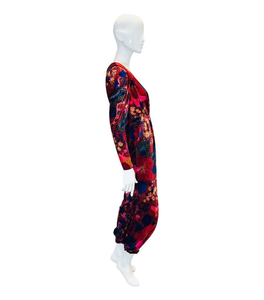 Farm Rio Floral Print Velvet Jumpsuit In New Condition For Sale In London, GB