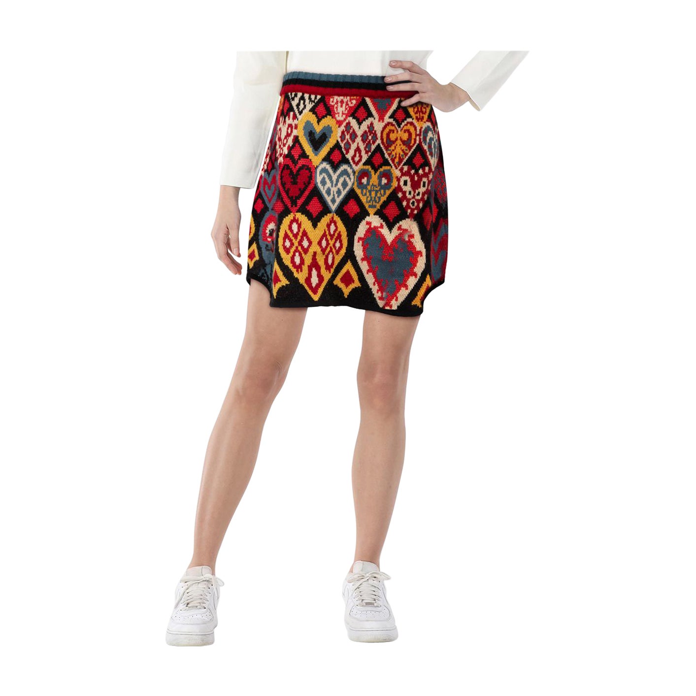 FARM Rio Heart Print Knit Mini Skirt Size M For Sale