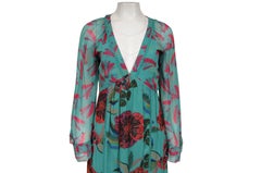 Farm Rio Womens Turquoise Maxi Dress Size Small Viscose Turquoise Red Ruffle