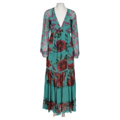 Farm Rio Womens Turquoise Maxi Dress Size Small Viscose Turquoise Red Ruffle