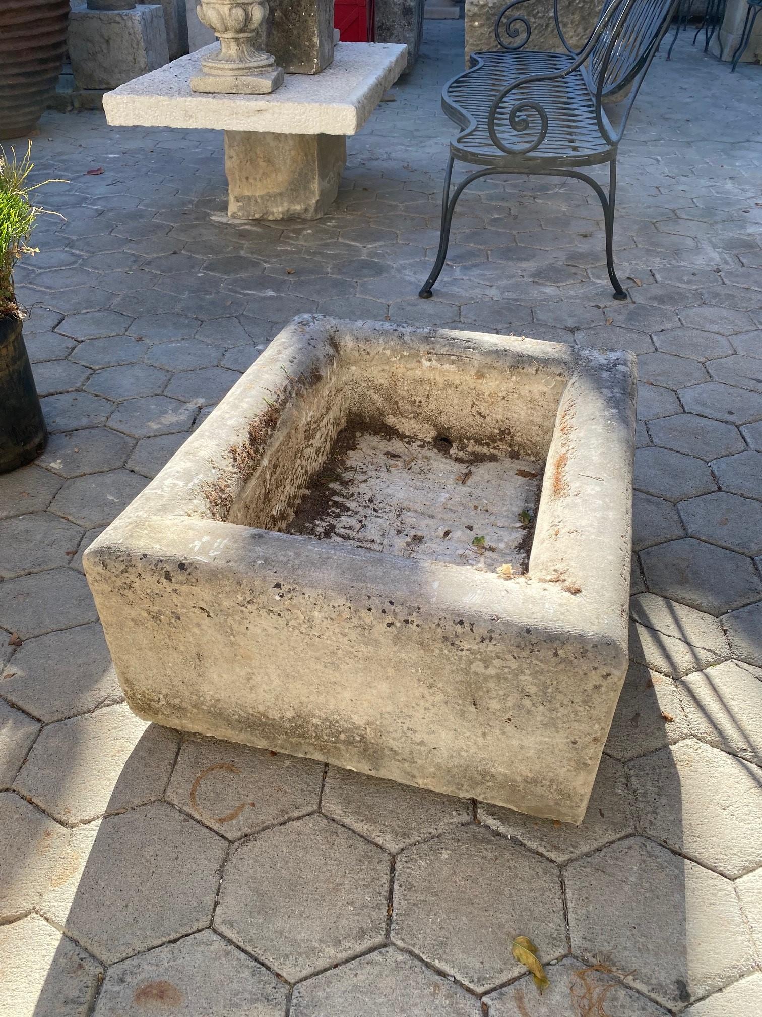 Farm Sink Hand Carved Stone Container Fountain Trough Basin Planter Antique LA For Sale 6