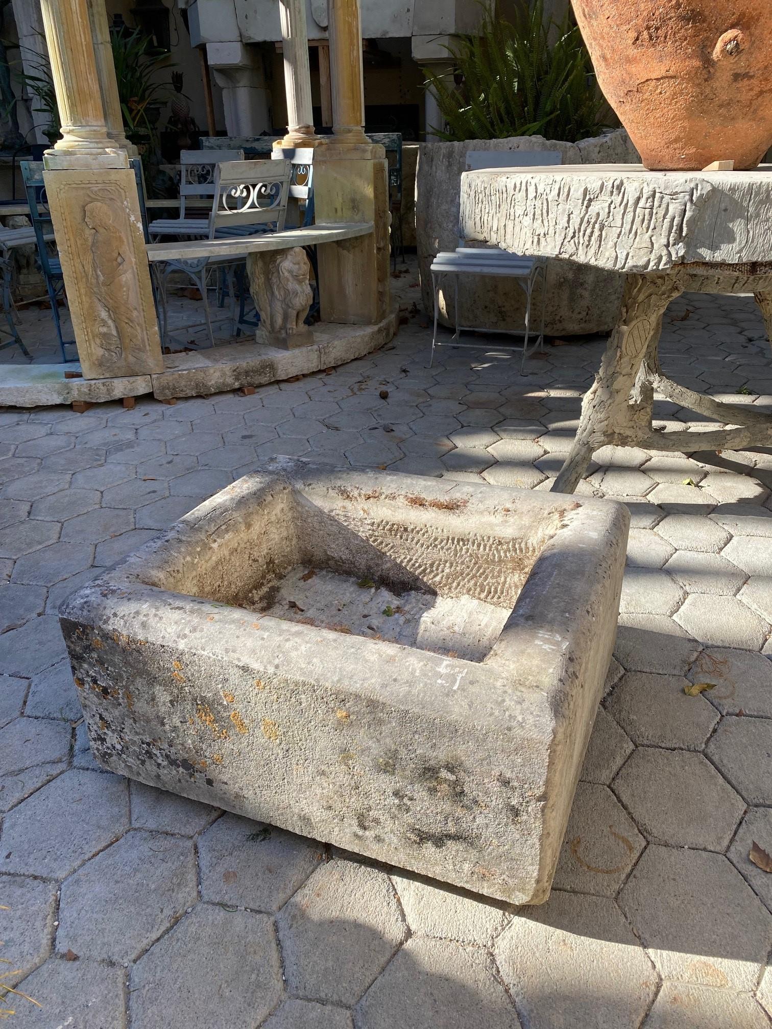 Farm Sink Hand Carved Stone Container Fountain Trough Basin Planter Antique LA For Sale 8