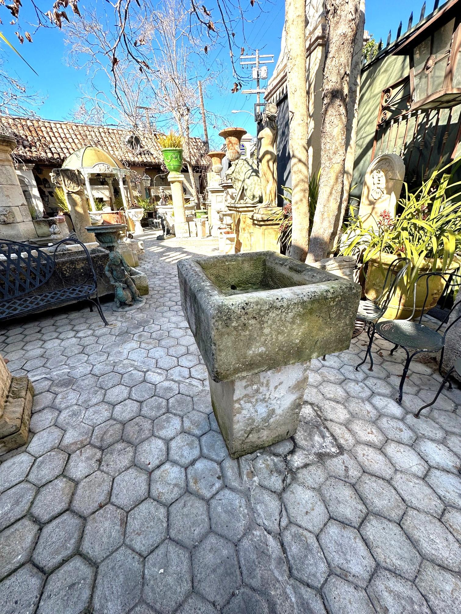 Farm Sink Hand Carved Stone Container Fountain Trough Basin Planter Antique LA For Sale 9