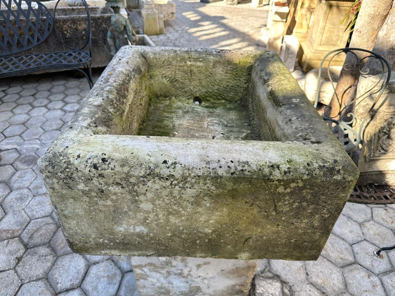 Farm Sink Hand Carved Stone Container Fountain Trough Basin Planter Antique LA For Sale 10