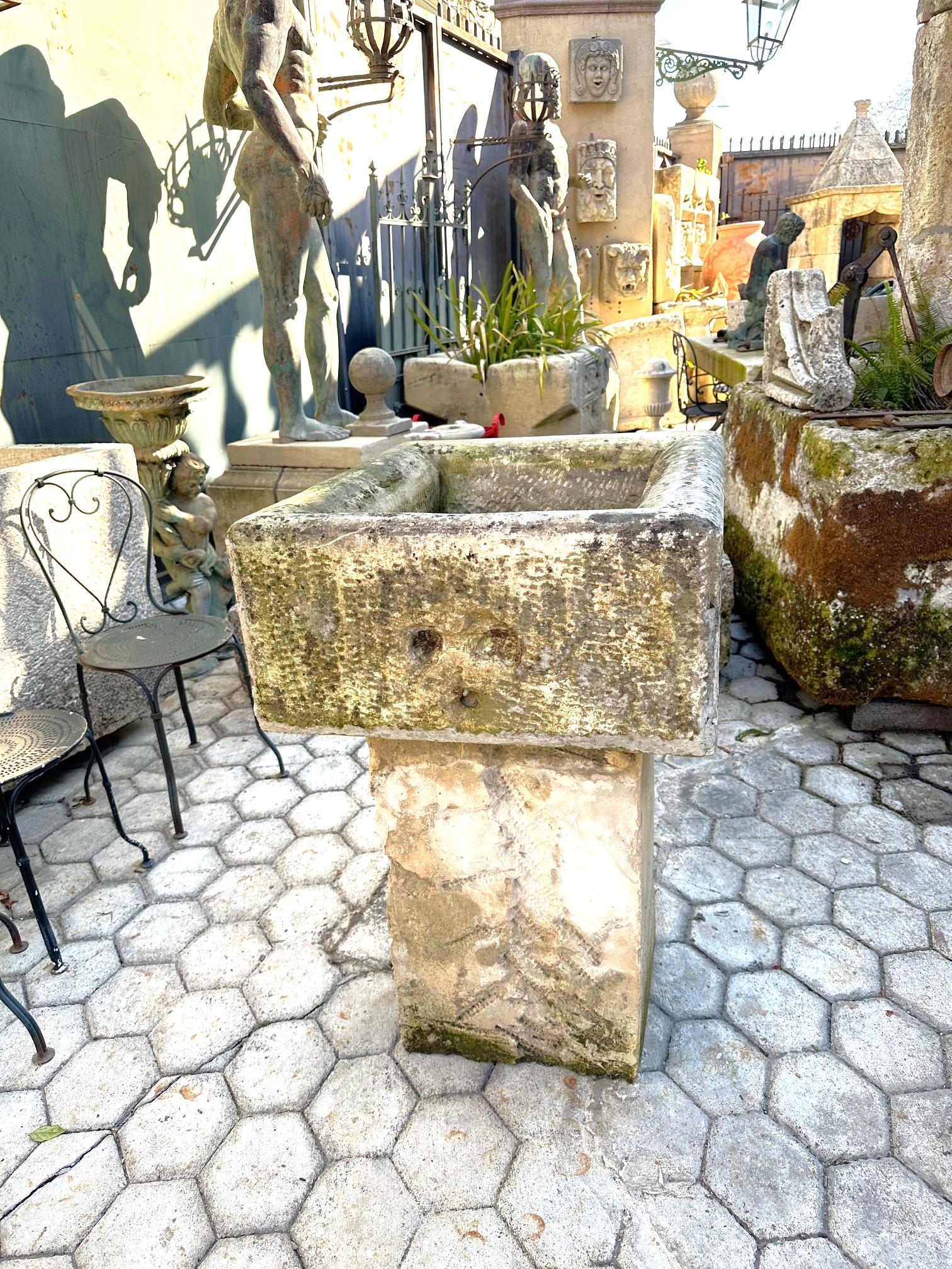 Farm Sink Hand Carved Stone Container Fountain Trough Basin Planter Antique LA For Sale 12