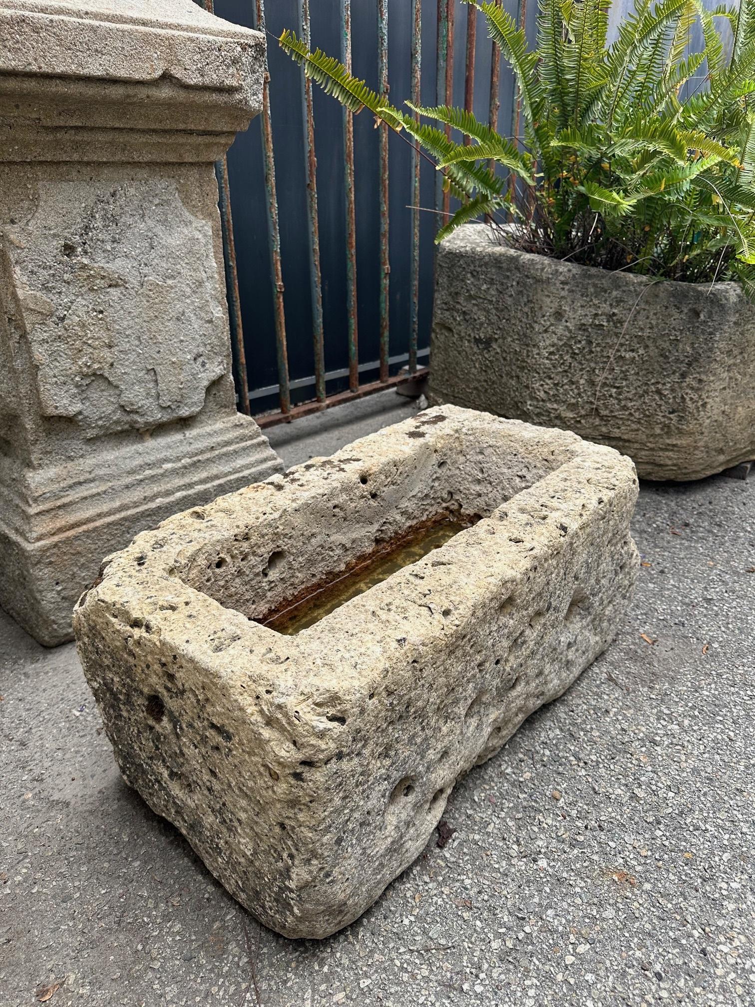 Farm Sink Hand Carved Stone Container Fountain Trough Basin Planter Antique LA For Sale 13