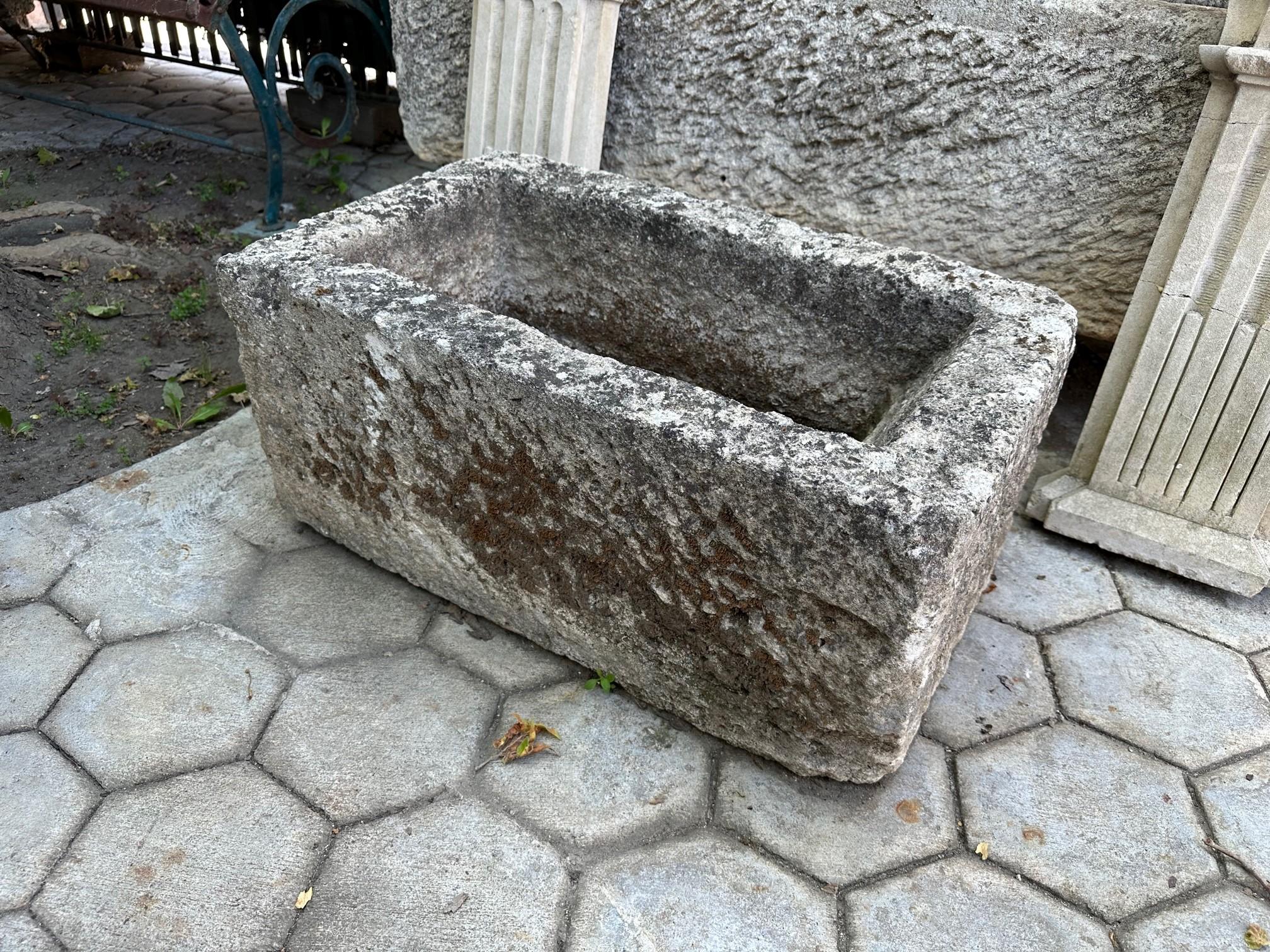 Farm Sink Hand Carved stone container Jardinière Trough Basin Planter Antique LA . 18th Century water fountain Basin Of Hand Carved Stone container . beautiful Color and patina keeps changing with the light and the seasons . this trough could be