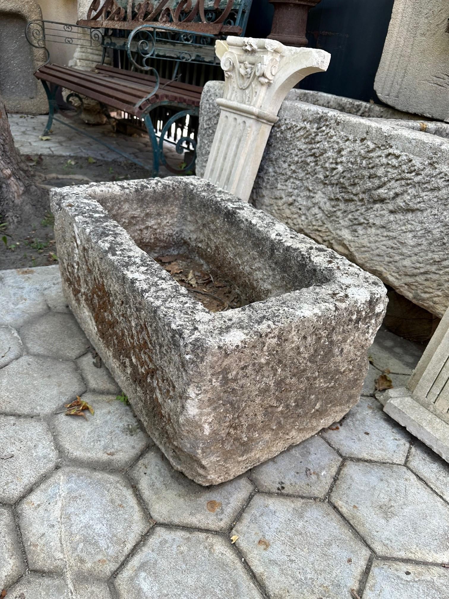 Farm Sink Hand Carved Stone Container Fountain Trough Basin Planter Antique La In Good Condition In West Hollywood, CA