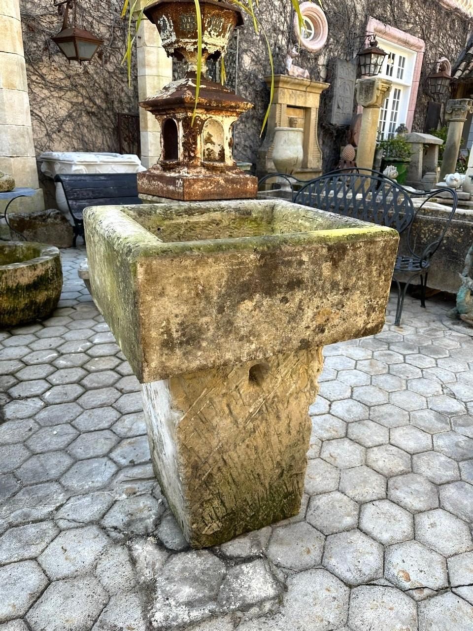 19th Century Farm Sink Hand Carved Stone Container Fountain Trough Basin Planter Antique LA For Sale