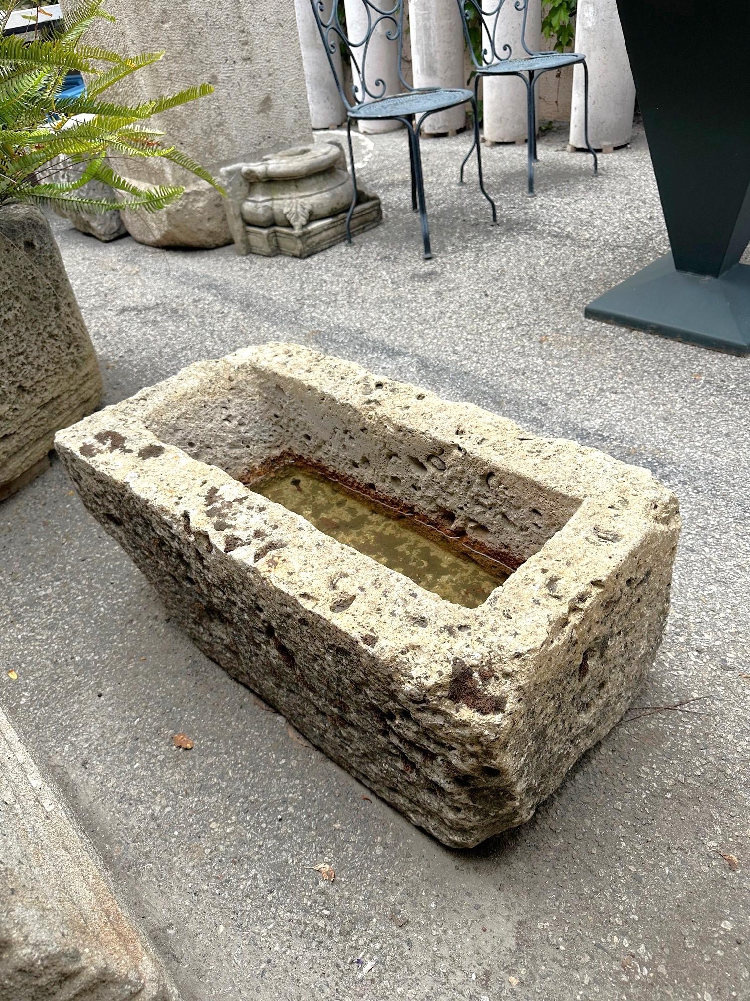 Farm Sink Hand Carved Stone Container Fountain Trough Basin Planter Antique LA For Sale 1