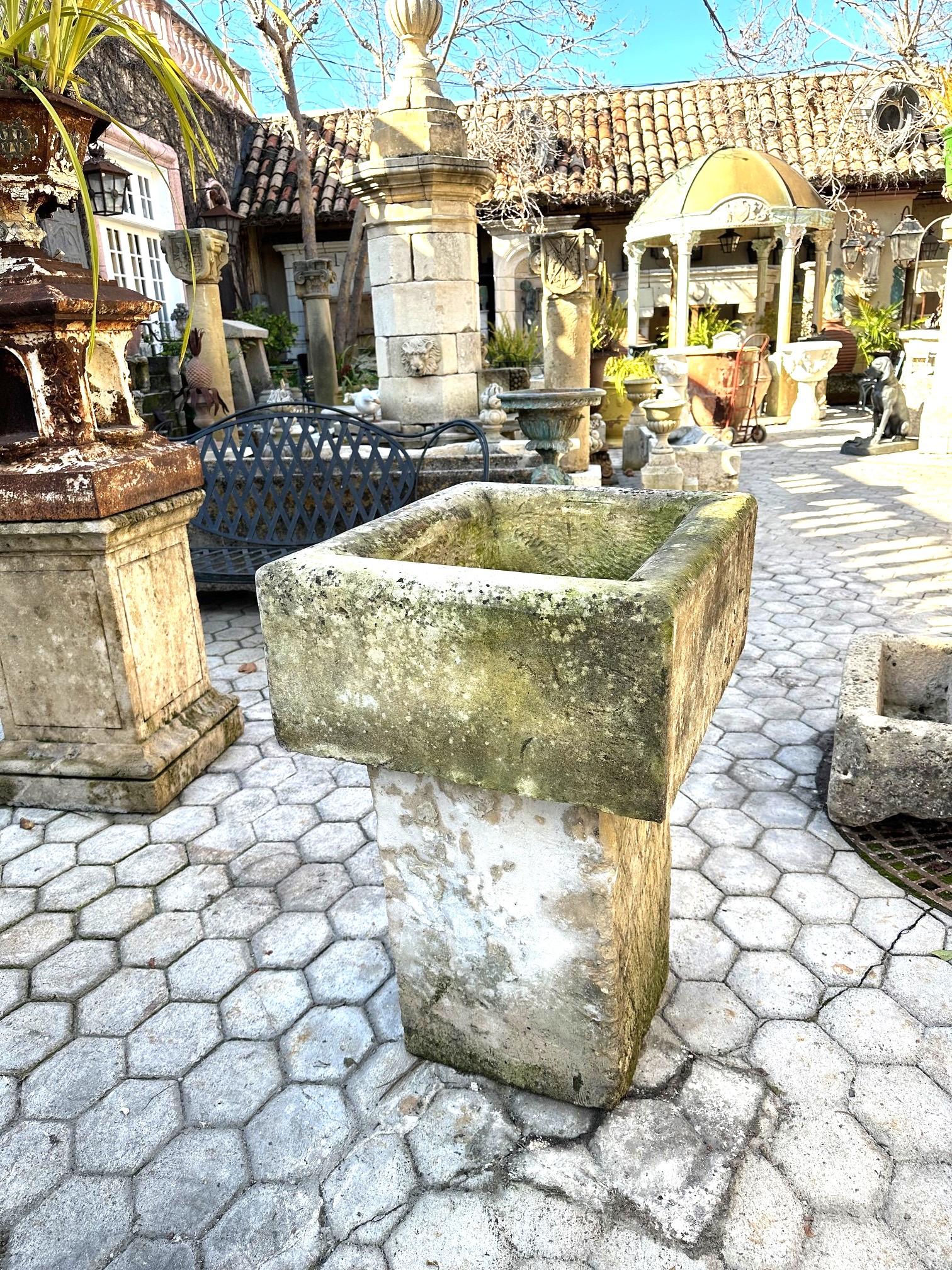 Farm Sink Hand Carved Stone Container Fountain Trough Basin Planter Antique LA For Sale 1