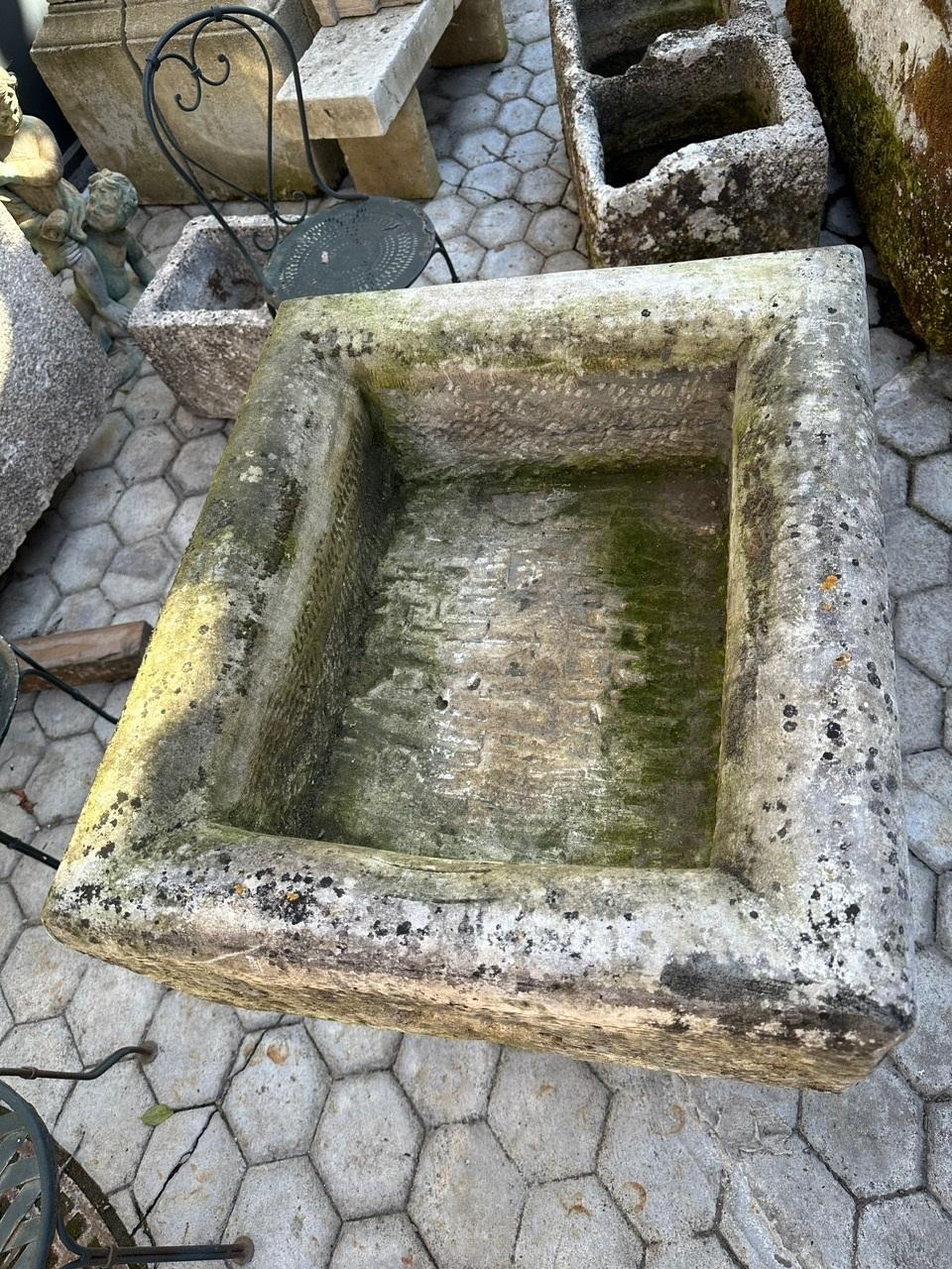 Farm Sink Hand Carved Stone Container Fountain Trough Basin Planter Antique LA For Sale 2