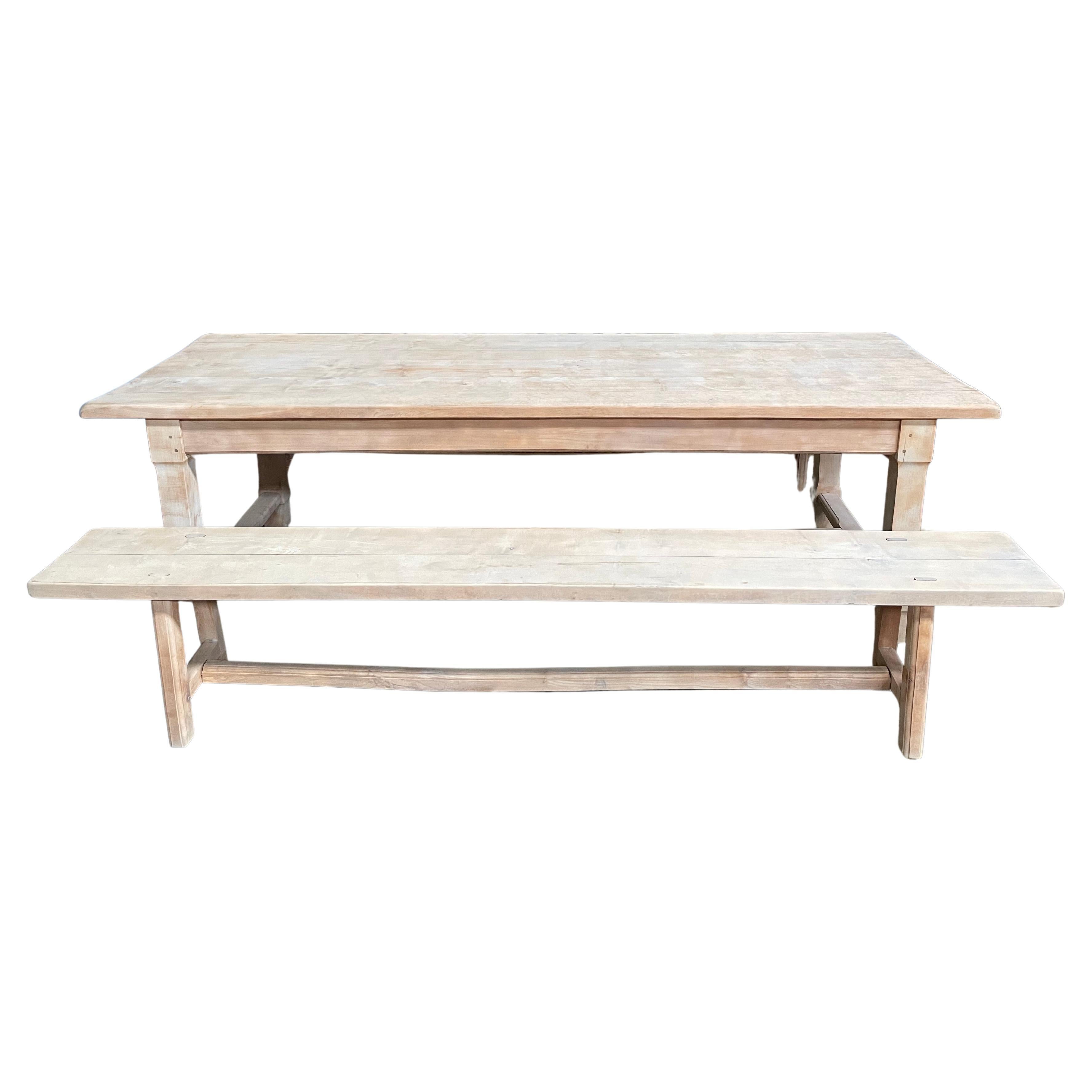 Farm Table in Beech and Its Two Benches For Sale