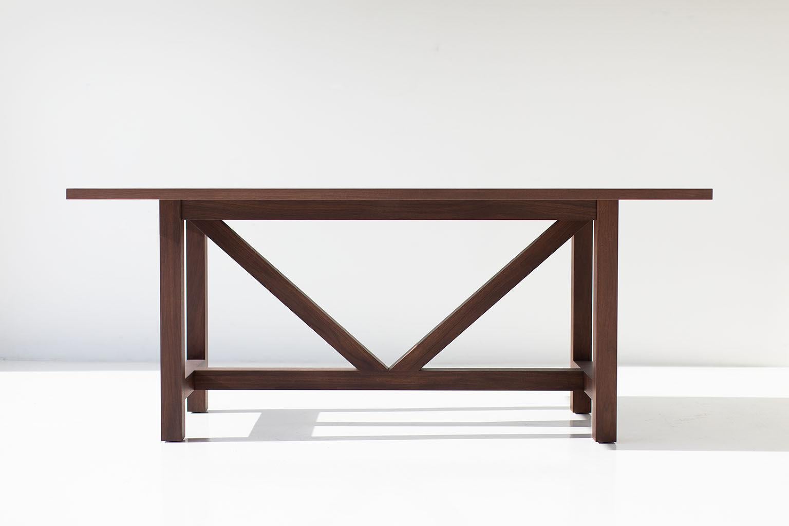Farm table walnut dining table for Bertu Home.

This walnut farm table is made in the heart of Ohio with locally sourced wood. We use the table both as a dining table or desk. Each table is handmade with solid walnut and finished with a beautiful