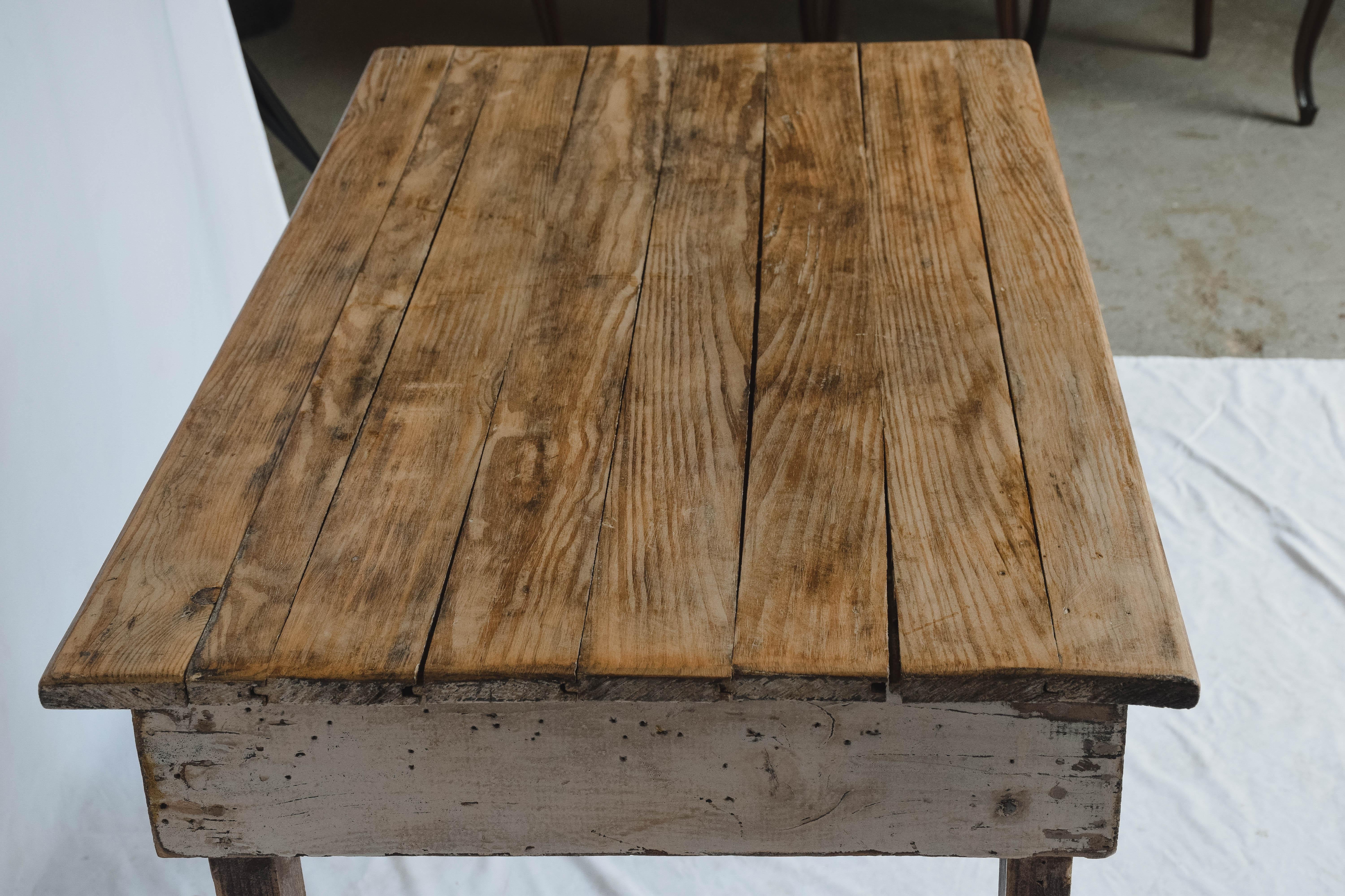 Wood Farm Table with Drawer