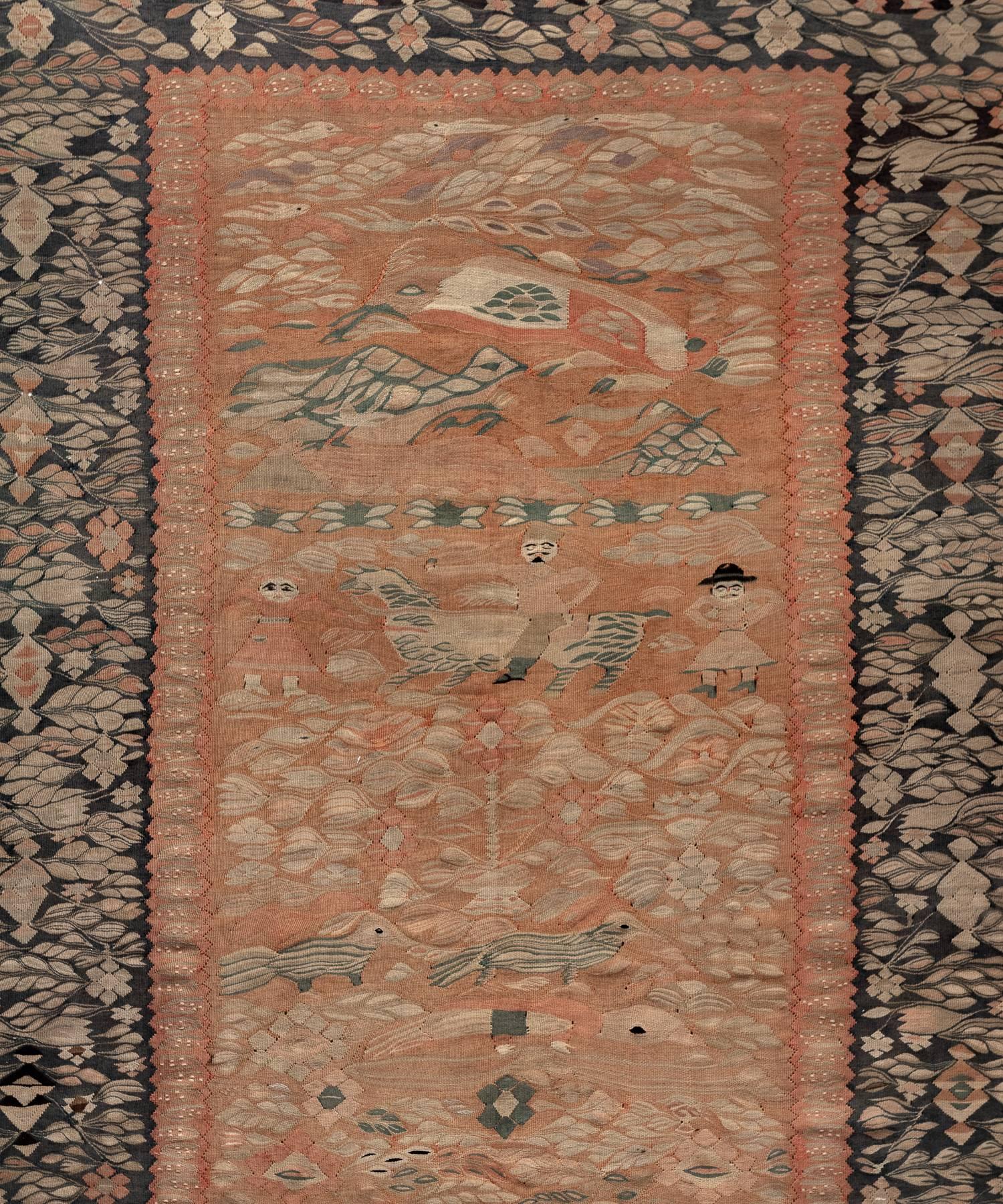 Romanian Farmer Motif Bessarabian Kilim, circa 20th Century