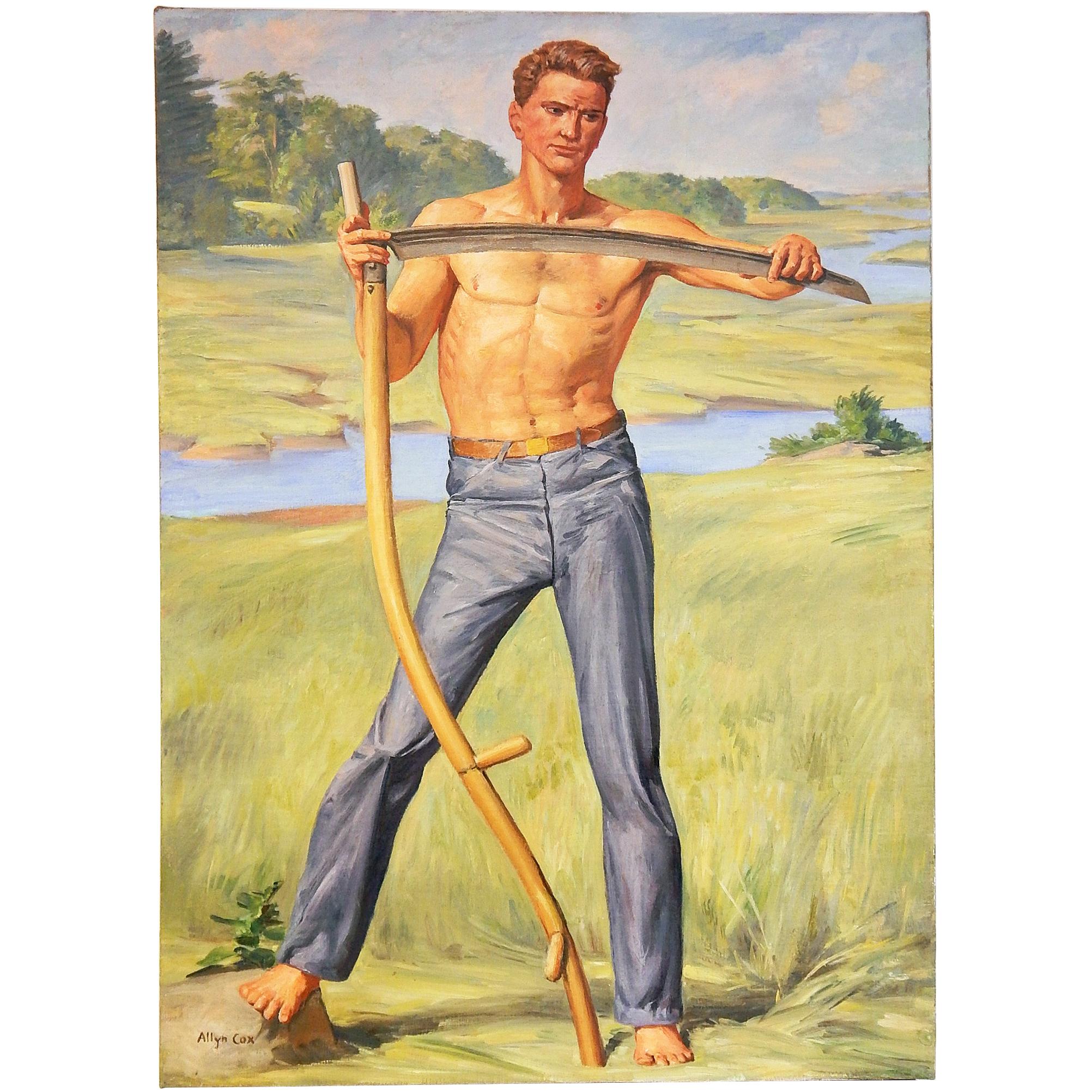 „Farmer with Scythe“, Darstellung eines amerikanischen Arbeiters im U.S. Capitol Muralisten im Angebot