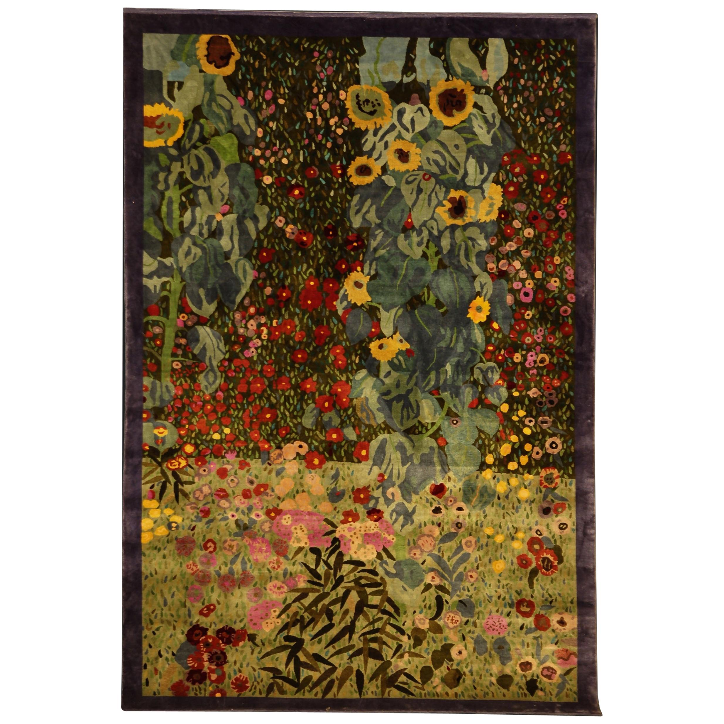 Silk Carpet by Gunther Lambert inspired by the Painting Farm Garden by Klimt  For Sale