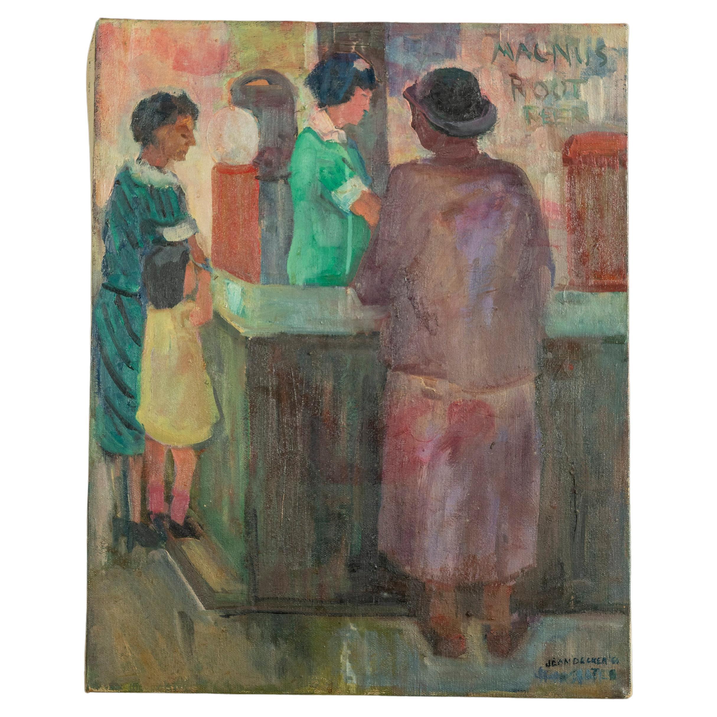 "Farmer's Market", Signed Oil on Canvas Painting by Jean Decker Slater For Sale
