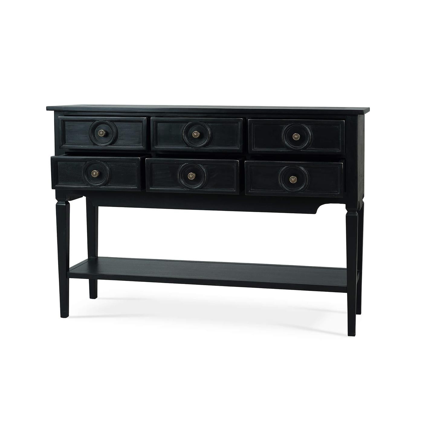 French Provincial Farmhouse Black Rustic Sideboard For Sale