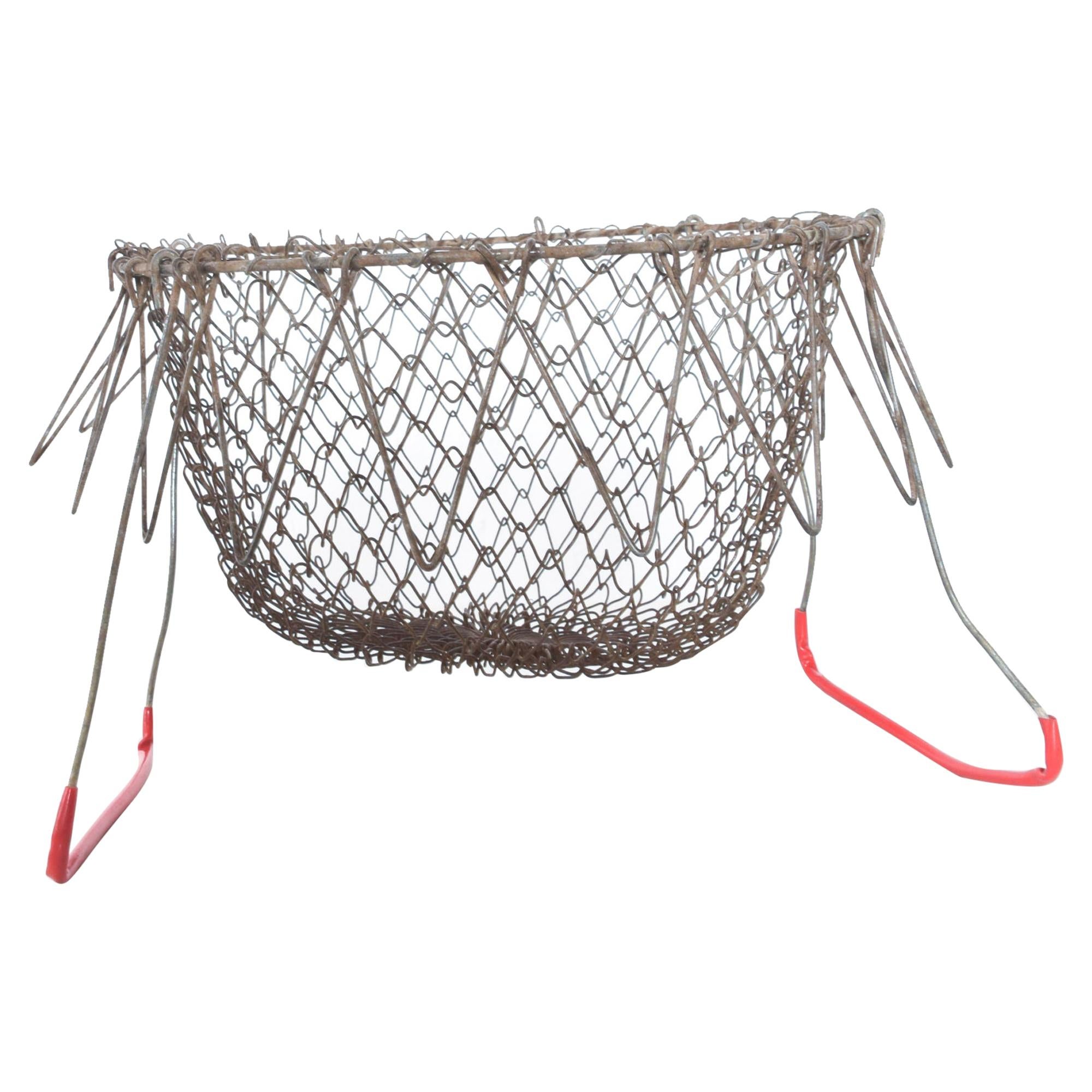 Rustic Farmhouse Chic Red Wire Basket Intricate Mesh Grid