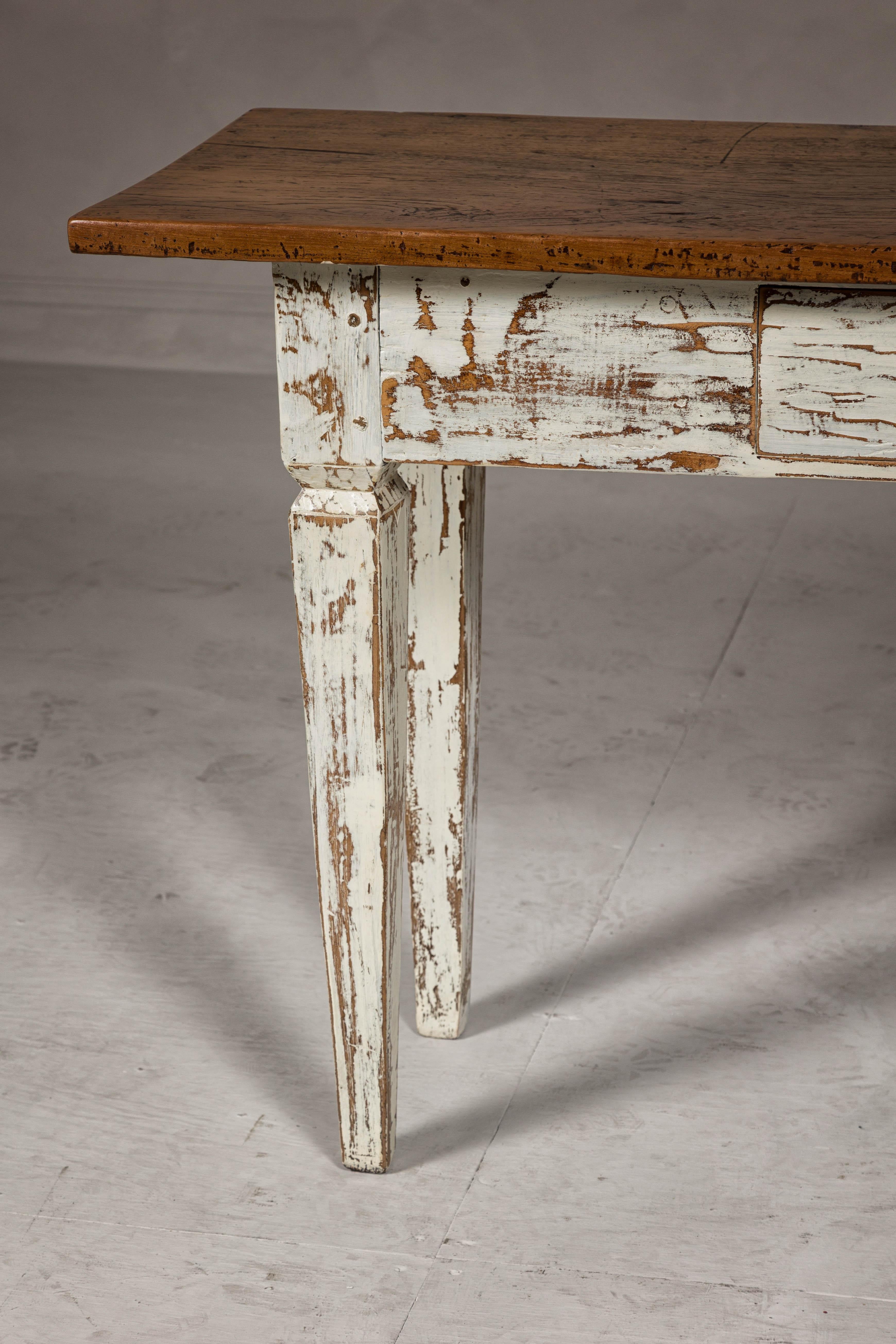Céramique Table de canapé blanc vieilli avec un seul tiroir et des pieds fuselés en vente