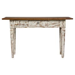 Retro Farmhouse Chic White Distressed Sofa Table with Single Drawer and Tapered Legs