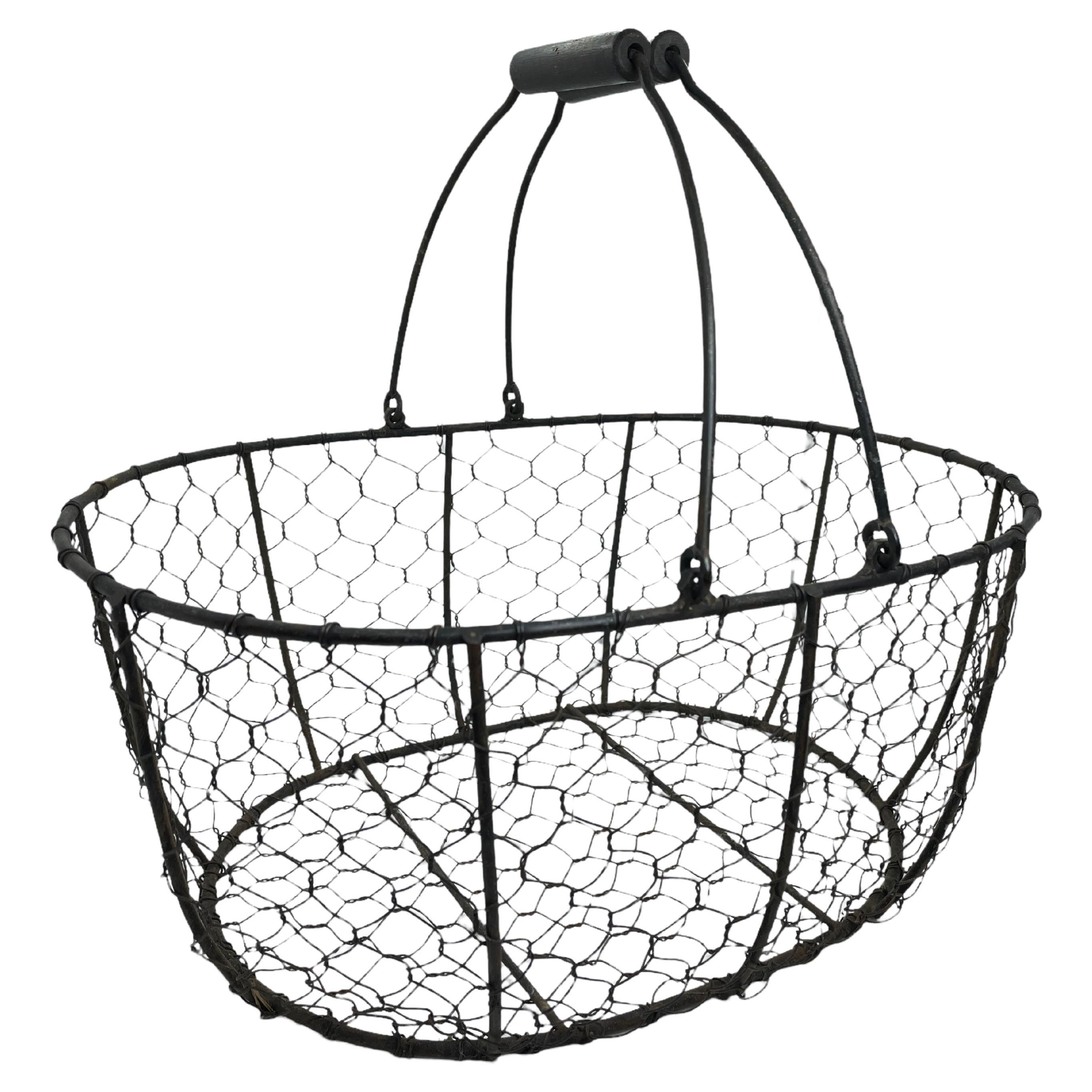 Farmhouse Chicken Wire Egg Basket Carry All, Vintage Industrial Austria