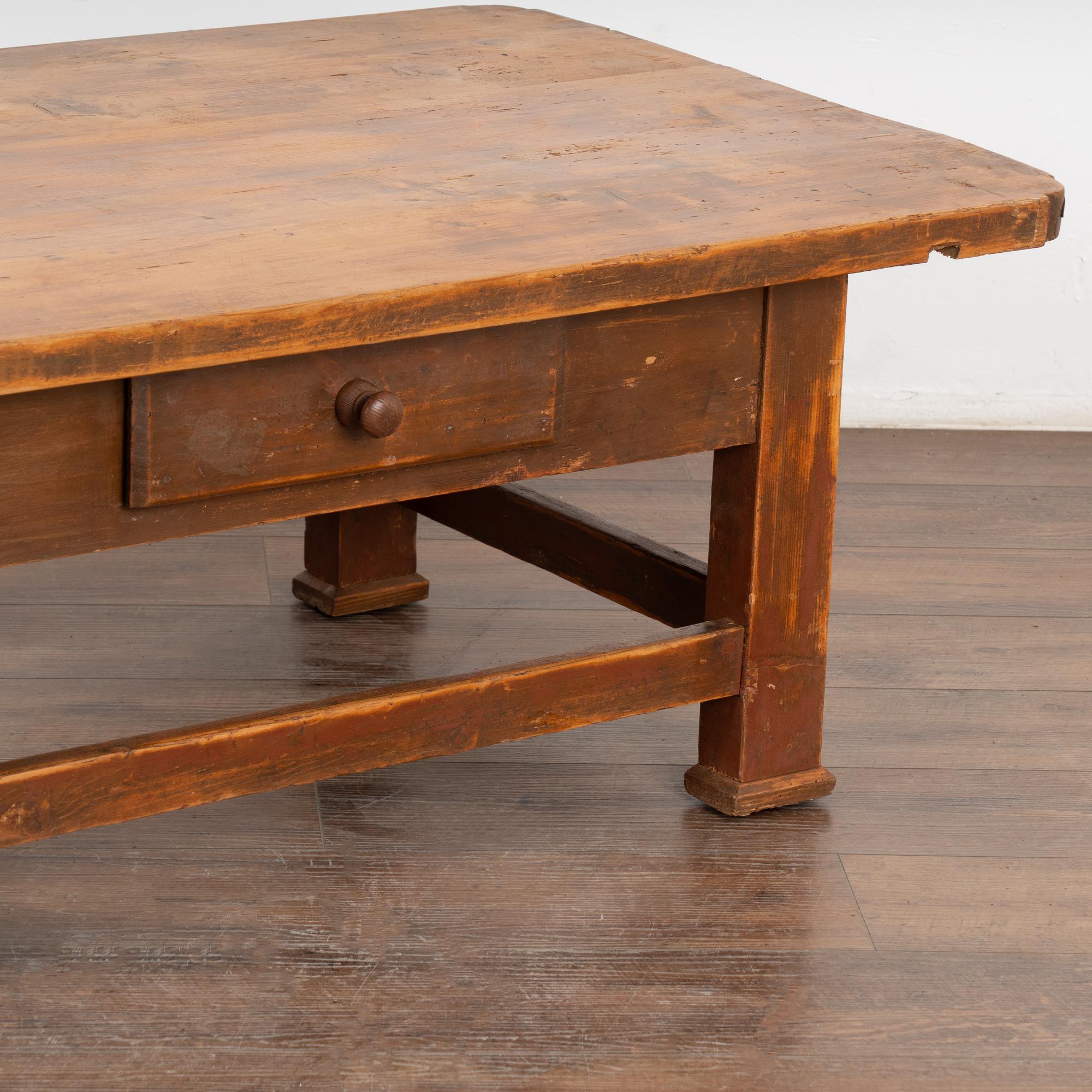 Pine Farmhouse Coffee Table With Drawer, Hungary circa 1890 For Sale