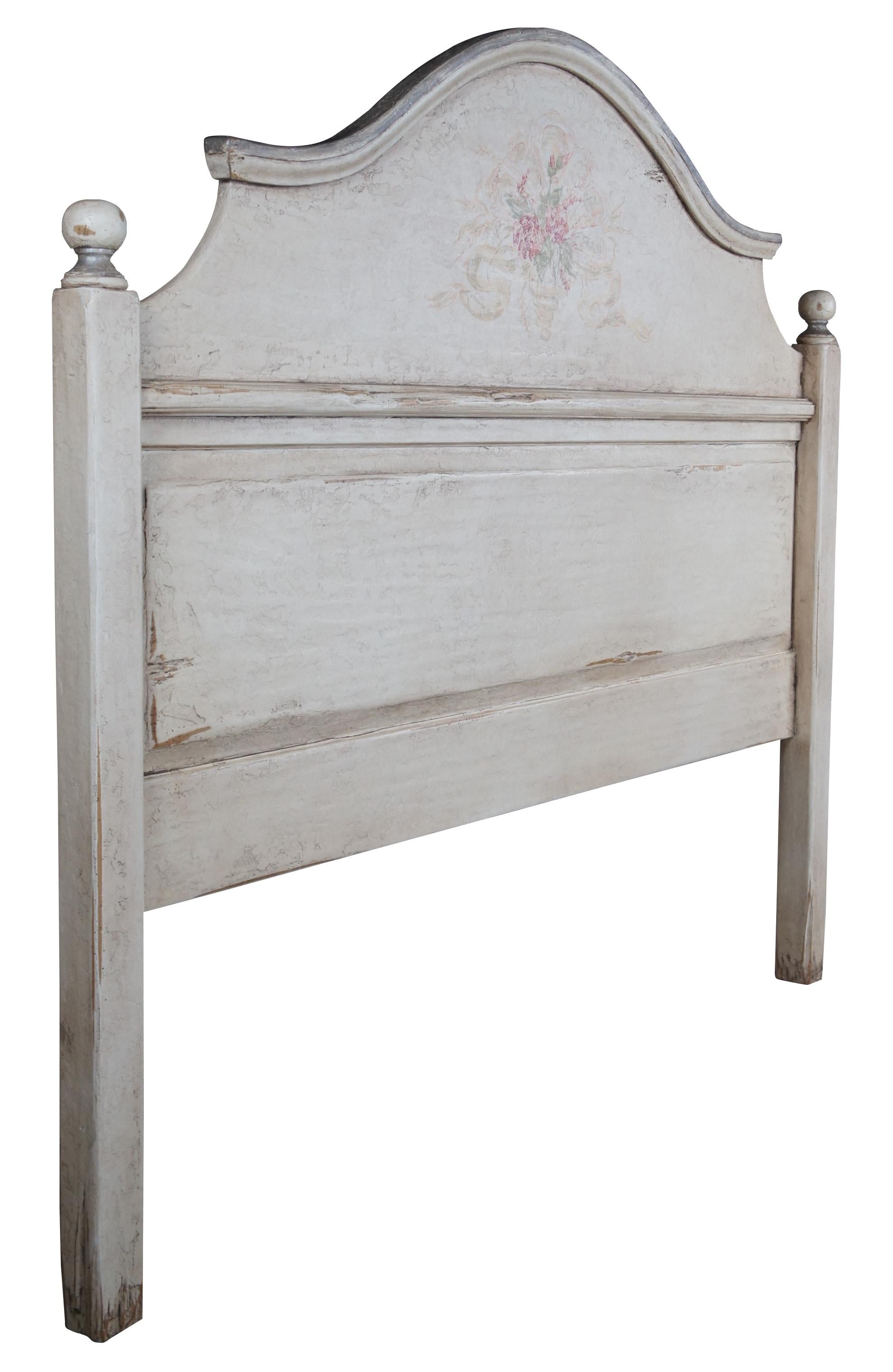 Full sized headboard by The Farmhouse Collection of Idaho. Features provincial styling with hand painted floral bouquet and ribbons. Measure: 64