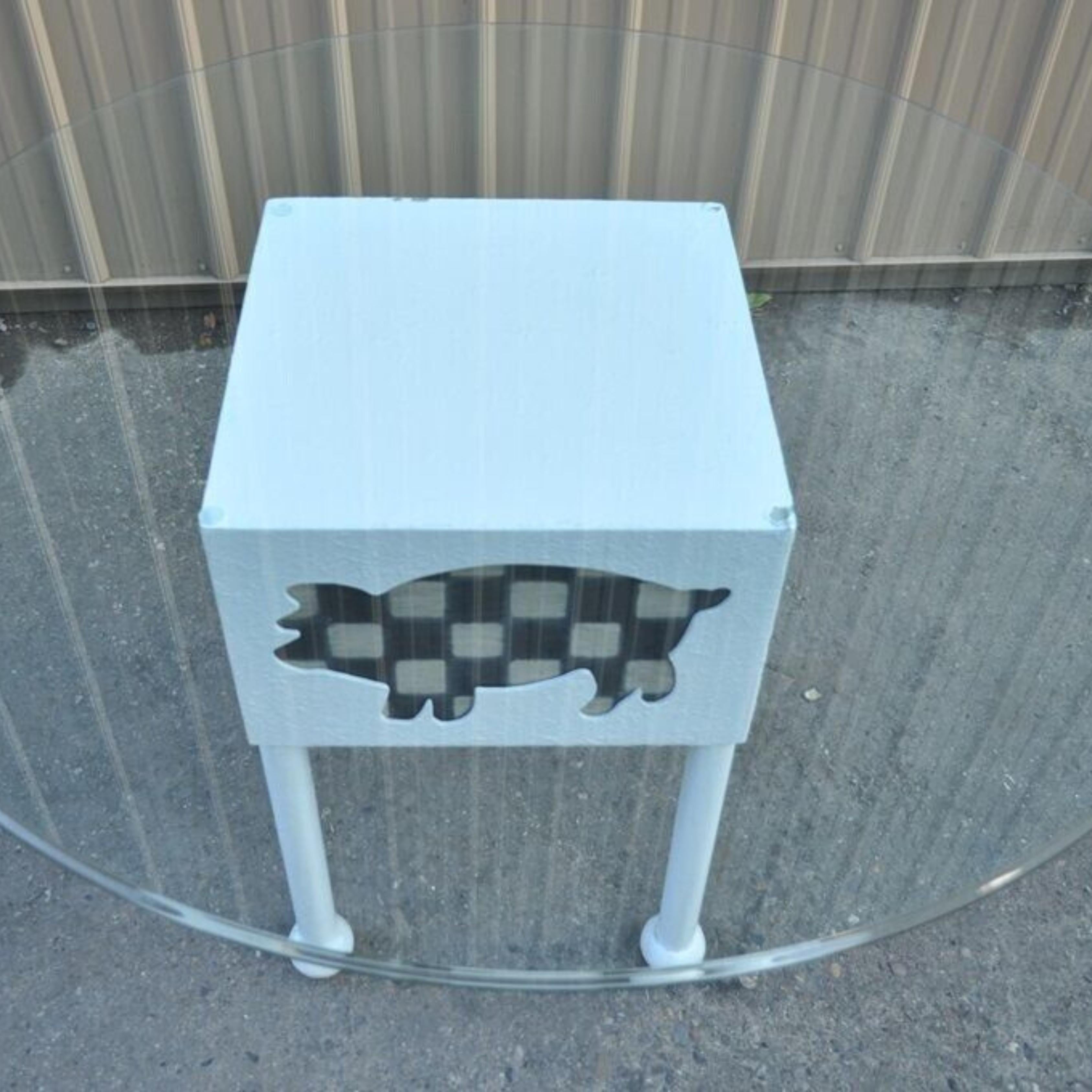 20th Century Farmhouse Cow & Pig Painted White & Black Metal & Glass Island Center Table For Sale